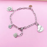 Sunflower Daughter Charm Bracelet, Personalized Initial Jewelry