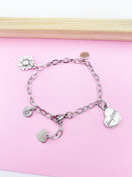 Silver Daughter Sunflower Charm Bracelet Stepdaughter Daughter Gifts Ideas Personalized Customized Made to Order Jewelry N1383