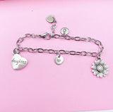 Silver Daughter Sunflower Charm Bracelet Stepdaughter Daughter Gifts Ideas Personalized Customized Made to Order Jewelry N1383