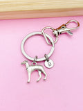 Silver Greyhound Charm Keychain, Greyhound Pet Gift Ideas Personalized Customized Made to Order, N1583