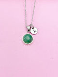 Silver Natural Green Jade Charm Necklace Gemstone Jewelry May Birthday Gifts Idea Personalized Customized Made to Order AN3378