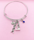 Silver Microscope DNA Charm Bracelet Forensic Scientist Microbiologist Gifts Ideas Personalized Customized Jewelry, N4581