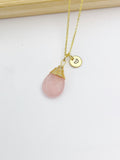 Gold Natural Rose Quartz Charm Necklace Gemstone October Birthday Gifts Ideas Personalized Customized Made to Order, N5513