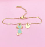 Gold Cute Blue Cat Kitten Charm Bracelet Cat Pet Lover Gifts Idea Personalized Customized Made to Order, N1103