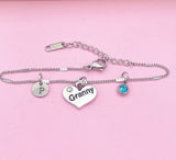 Personalized Granny Charm Bracelet, Initial, Birthstone,