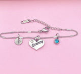 Personalized Granny Charm Bracelet, Initial, Birthstone,