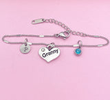 Personalized Granny Charm Bracelet, Initial, Birthstone,