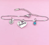 Personalized Granny Charm Bracelet, Initial, Birthstone,