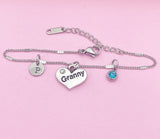 Personalized Granny Charm Bracelet, Initial, Birthstone,