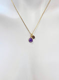 Gold Natural Amethyst Charm Necklace Gemstone February Birthday Gifts Ideas Personalized Customized Made to Order, N5514