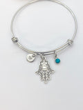Silver Hamsa Star of David Charm Bracelet Protective Gift Ideas Personalized Customized Made to Order Jewelry, AN4633