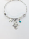 Silver Hamsa Star of David Charm Bracelet Protective Gift Ideas Personalized Customized Made to Order Jewelry, AN4633
