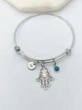 Silver Hamsa Star of David Charm Bracelet Protective Gift Ideas Personalized Customized Made to Order Jewelry, AN4633