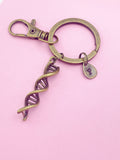 Silver or Bronze DNA Charm Keychain Biology Genetics School Gifts Ideas Personalized Customized Made to Order Jewelry, AN938