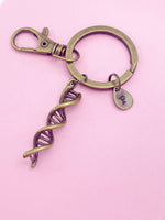 Silver or Bronze DNA Charm Keychain Biology Genetics School Gifts Ideas Personalized Customized Made to Order Jewelry, AN938