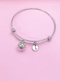 Soccer Ball Bracelet, Initial Charm, Personalized Soccer Jewelry