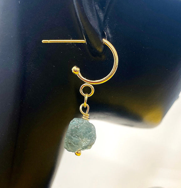 Gold Rough Raw Natural Apatite Earrings Mother's Day Gifts Ideas Customized Made to Order, N5522