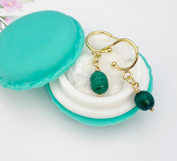 Gold Natural Malachite Gemstone Earrings Mother's Day Gifts Ideas Customized Made to Order, N5523