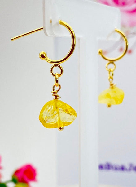 Gold Natural Citrine Gemstone Earrings Mother's Day Gifts Ideas Customized Made to Order, N5524