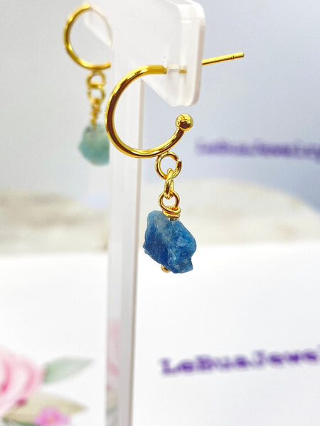 Gold Raw Rough Natural Aquamarine Gemstone Earrings Mrach Birthday Mother's Day Gifts Ideas Customized Made to Order, N5528