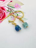 Gold Raw Rough Natural Aquamarine Gemstone Earrings March Birthday 's Day Gifts Ideas Customized Made to Order, N5528