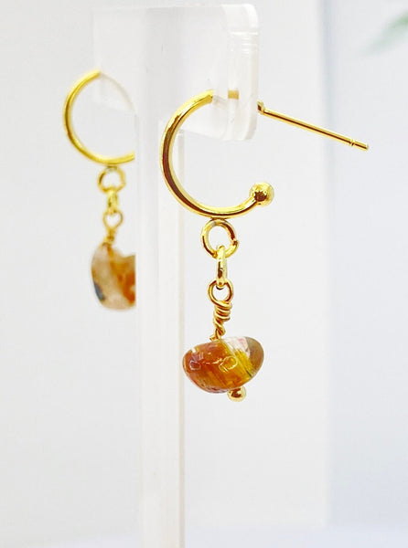Gold Natural Rutilated Quartz Gemstone Earrings Birthday Mother's Day Gifts Ideas Customized Made to Order, N5532