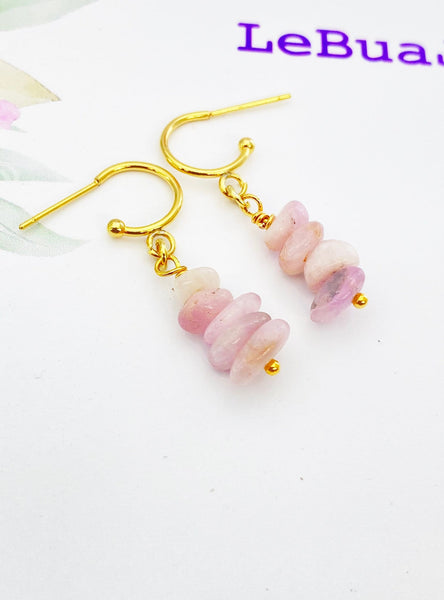 Gold Natural Kunzite Gemstone Earrings Birthday Mother's Day Gifts Ideas Customized Made to Order, N5536
