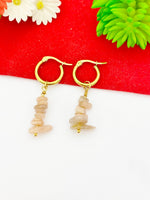 Gold Natural Sunstone Gemstone Earrings Birthday Mother's Day Gifts Ideas Customized Made to Order, N5538