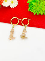 Gold Natural Sunstone Gemstone Earrings Birthday Mother's Day Gifts Ideas Customized Made to Order, N5538