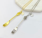 Fork Crown Charm Necklace, Initial Pendant, Best Friend Gift