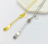 Fork Crown Charm Necklace, Initial Pendant, Best Friend Gift