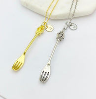 Silver or Gold Fork King Crown Charm Necklace Best Friends Gifts Ideas Personalized Customized Made to Order, N1290