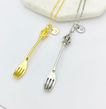 Fork Crown Charm Necklace, Initial Pendant, Best Friend Gift
