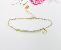 Gold Natural Peridot Gemstone Bracelet August Birthday Mother's Day Gifts Ideas Personalized Customized Made to Order, N5539
