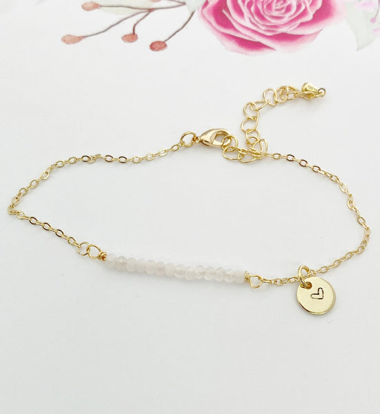 Gold Rose Quartz Gemstone Bracelet October Birthday Mother's Day Gifts Ideas Personalized Customized Made to Order, N5541
