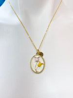 Tulip Charm Necklace, Gold Yellow Pink Tulip Gold Necklace, N5542