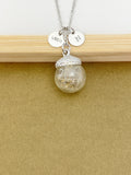 Silver Dandelion Acorn Charm Necklace Birthday Wish Gift Ideas Personalized Customized Monogram Made to Order Jewelry, AN3304