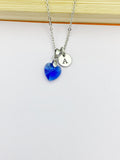 Silver or Gold Heart Blue Sapphire Charm Necklace September Birthday Mother's Day Gifts Ideas Personalized Customized Made to Order N73