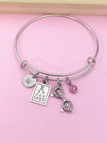 Eye Chart Glasses Charm Bangle Bracelet, Optometrist Gift, Personalized Initial