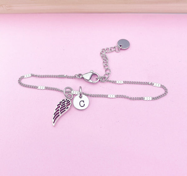 Silver Guardian Angel Wing Charm Bracelet Guardian Angel Gift Ideas Personalized Customized Made to Order Jewelry, N1547C