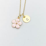 Gold Pink Magnolia Charm Necklace Personalized Customized Monogram Made to Order Jewelry, N1956A