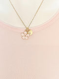 Gold Pink Magnolia Charm Necklace Personalized Customized Monogram Made to Order Jewelry, N1956A