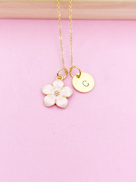Gold Pink Magnolia Charm Necklace Personalized Customized Monogram Made to Order Jewelry, N1956A