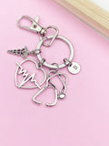 Cardiologist Keychain Silver Heartbeats Stethoscope Caduceus Medical School Cardiology Gifts Ideas, N5547