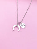 Silver Crescent Moon Charm Necklace Everyday Gift Ideas Personalized Customized Monogram Made to Order Jewelry, AN3859