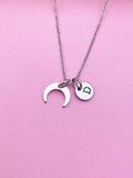 Silver Crescent Moon Charm Necklace Everyday Gift Ideas Personalized Customized Monogram Made to Order Jewelry, AN3859
