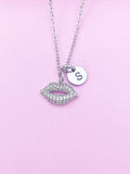 Silver Lip Charm Necklace Makeup Artist School Gift Ideas Personalized Customized Monogram Made to Order Jewelry, N1552