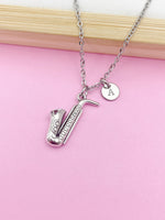 Silver Saxophone Charm Necklace Marching Band Gift Ideas Personalized Customized Monogram Made to Order Jewelry, N5471