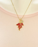 Gold Red Maple Leaf Charm Necklace Forest Nature Love Gift Ideas Personalized Customized Made to Order Jewelry, BN3169