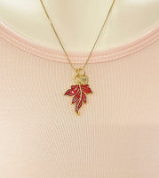 Gold Red Maple Leaf Charm Necklace Forest Nature Love Gift Ideas Personalized Customized Made to Order Jewelry, BN3169